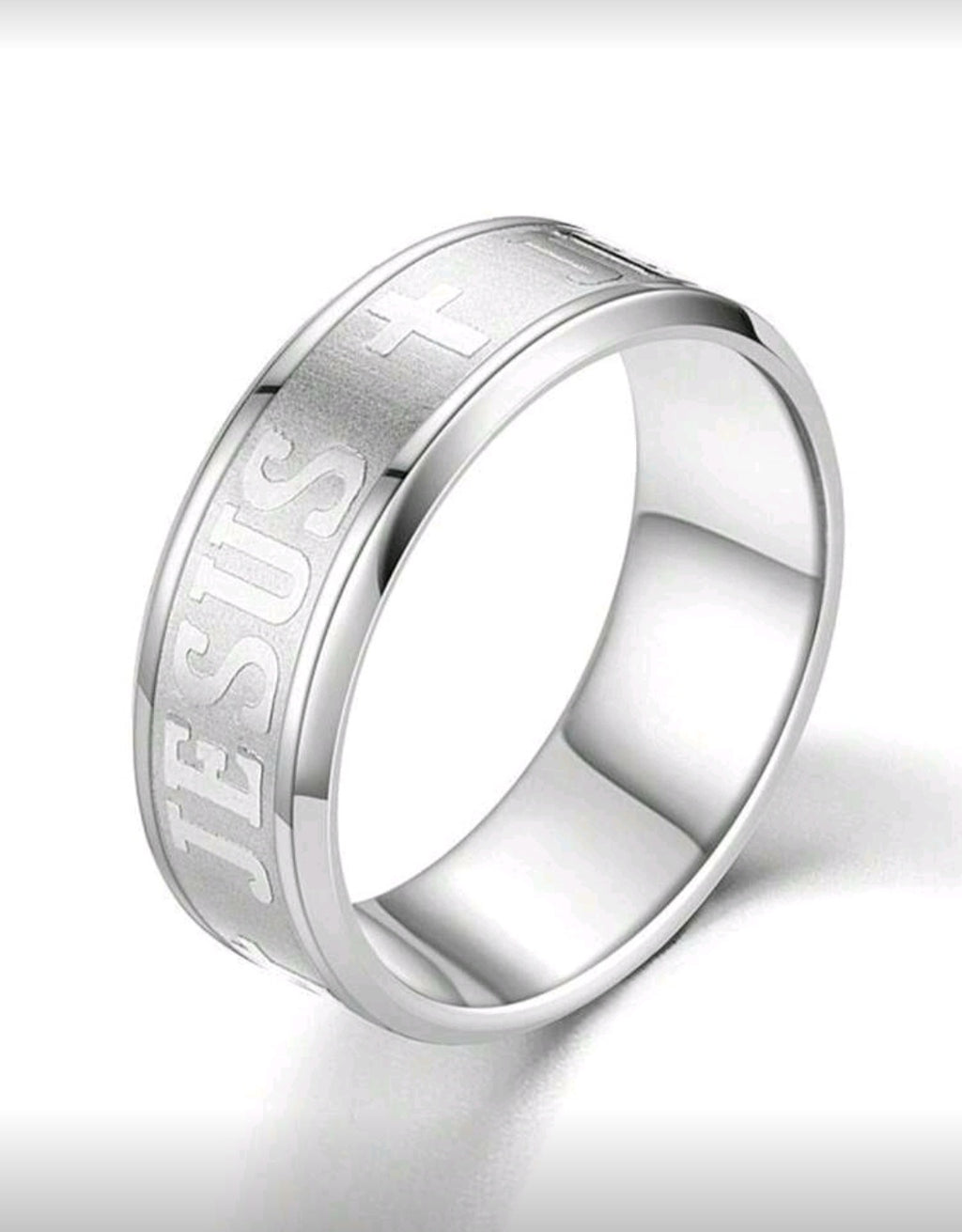 Titanium Steel 18K Silver/black Plated Jesus Cross Ring