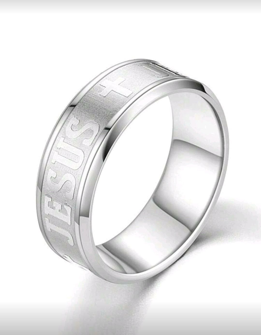 Titanium Steel 18K Silver/black Plated Jesus Cross Ring
