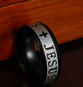 Titanium Steel 18K Silver/black Plated Jesus Cross Ring